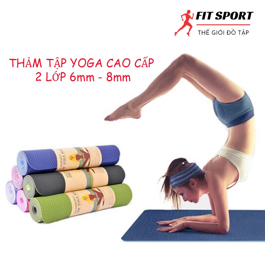 Thảm tập gym, yoga tại nhà 2 lớp dày 6mm - 8mm chống trượt cao cấp, thảm tập thể dục tại nhà