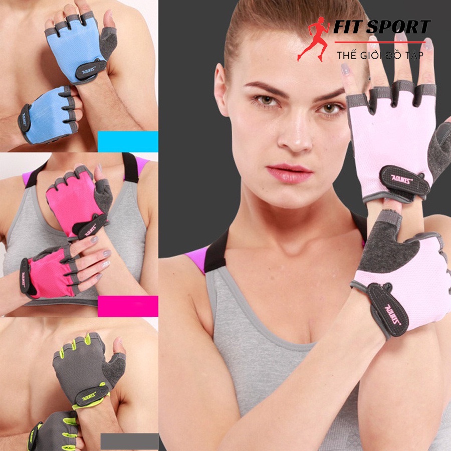 Găng tay tập gym nam nữ Aolikes cao cấp - Găng tay thể thao hở ngón, có cuốn cổ tay, đệm lòng tay chống trơn trượt