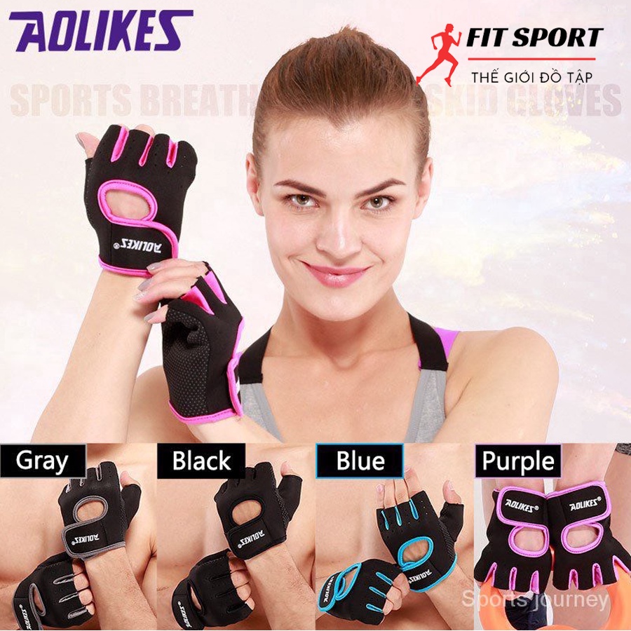 Găng tay tập gym nam nữ Aolikes cao cấp - Bao tay hở ngón thể thao, phượt chuyên nghiệp