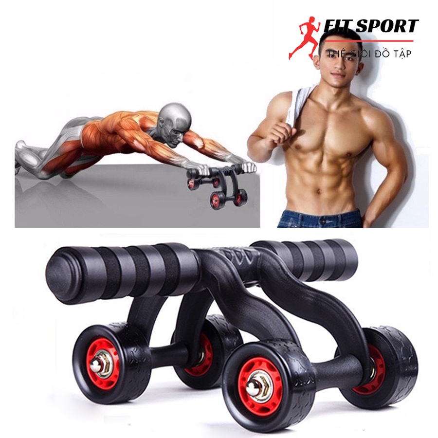Con lăn tập cơ bụng 4 bánh (kèm thảm lót gối) - Dụng cụ tập Gym tại nhà giúp giảm mỡ săn chắc body 6 múi