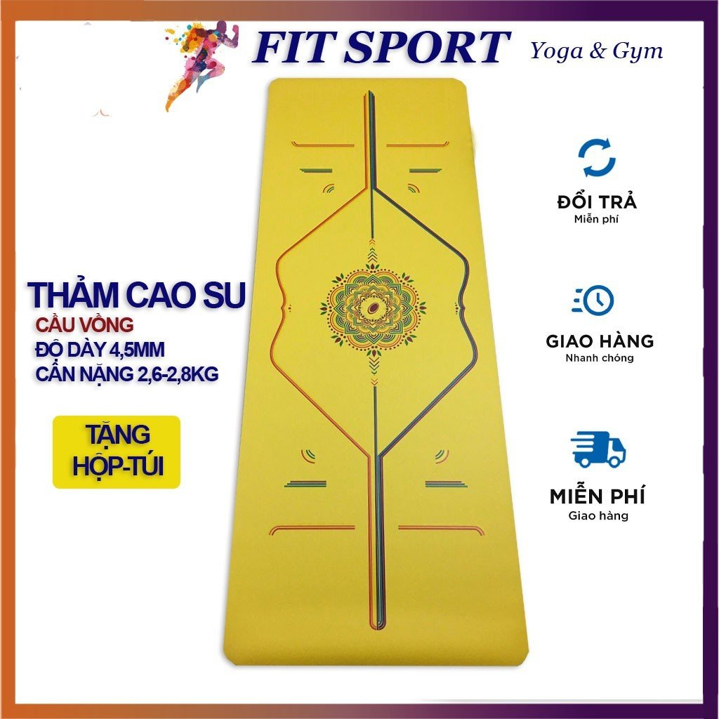 ( TĂNG TÚI HỘP ) Thảm cao su Luxury Yoga định tuyến cầu vồng dày 4.5mm - Thảm tập Yoga chống trượt chính hãng cao cấp
